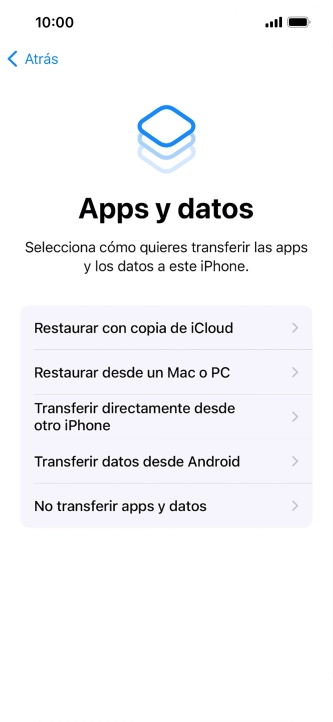 Pulsa No transferir apps y datos y sigue las indicaciones de la pantalla para finalizar la activación del teléfono.