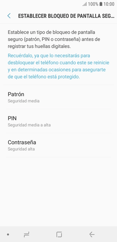 Pulsa el código de seguridad deseado y sigue las indicaciones de la pantalla para crear un código de seguridad del teléfono adicional.