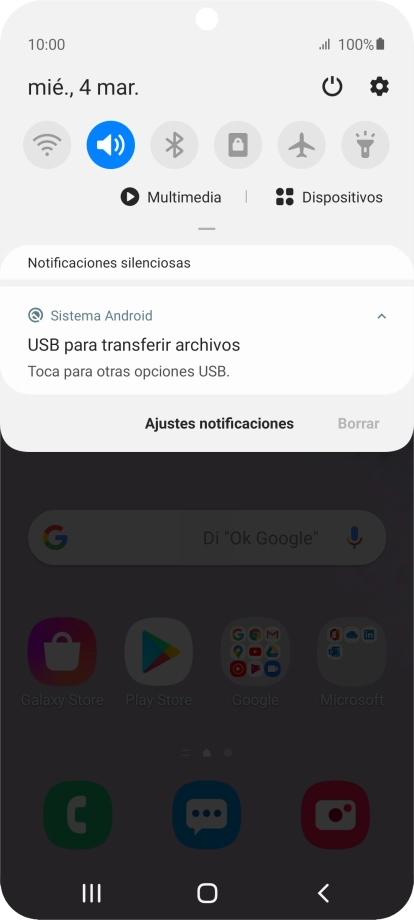 Pulsa Toca para otras opciones USB..