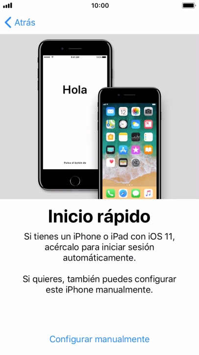 Sigue las indicaciones de la pantalla para transferir contenido de otro dispositivo iOS11 o pulsa Configurar manualmente.