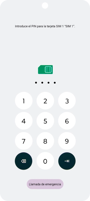 Si tu tarjeta SIM está bloqueada, introduce el código PIN y pulsa la flecha hacia la derecha.