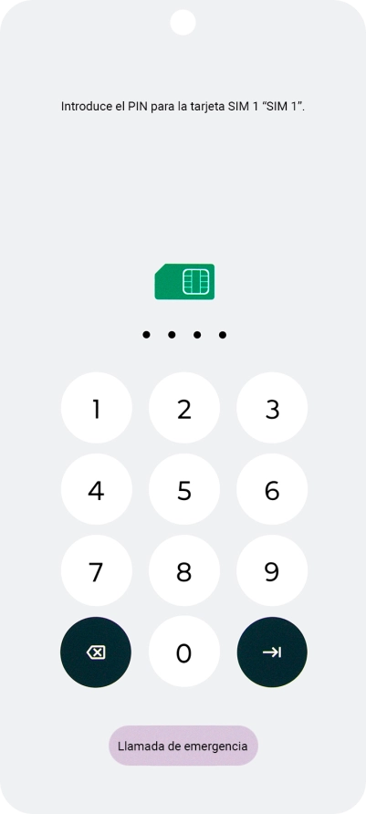 Si tu tarjeta SIM está bloqueada, introduce el código PIN y pulsa la flecha hacia la derecha.