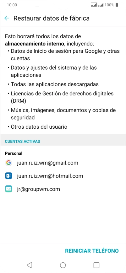 Pulsa REINICIAR TELÉFONO.