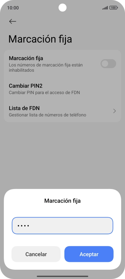 Introduce el código PIN2 y pulsa Aceptar.