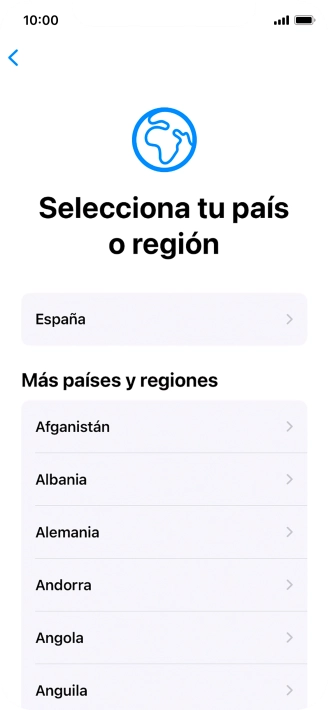Pulsa el país o el área deseados.