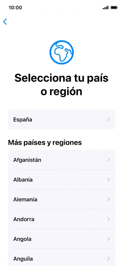 Pulsa el país o el área deseados.