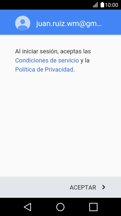 Pulsa ACEPTAR y sigue las indicaciones de la pantalla para seleccionar los ajustes de tu cuenta de Google.