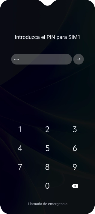 Si tu tarjeta SIM está bloqueada, introduce el código PIN y pulsa la flecha hacia la derecha.