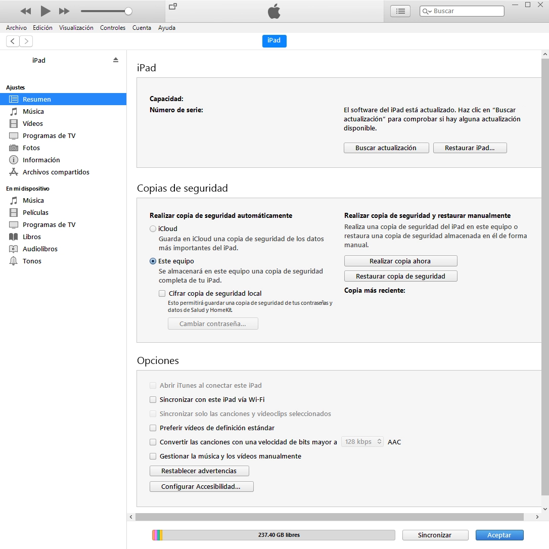 Haz clic en Restaurar copia de seguridad.