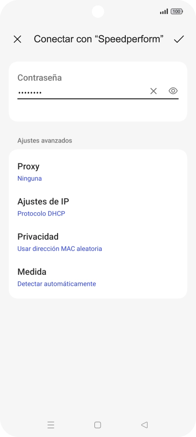 Introduce la contraseña de la red Wi-Fi y pulsa el icono de aceptar.