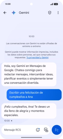 La propuesta de texto de Gemini se visualiza ahora en la pantalla.