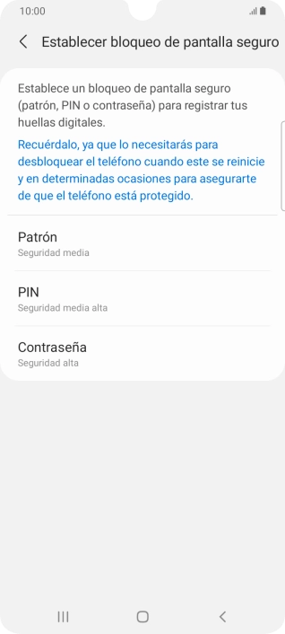 Pulsa el código de seguridad deseado y sigue las indicaciones de la pantalla para crear un código de seguridad del teléfono adicional.