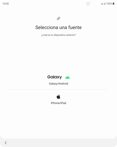 Pulsa el ajuste deseado y sigue las instrucciones de la pantalla para transferir el contenido del otro teléfono.