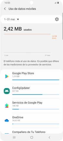 El consumo de datos por cada aplicación aparece bajo el nombre de la aplicación.