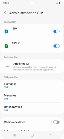 Pulsa el indicador para activar o desactivar el uso de la tarjeta SIM.