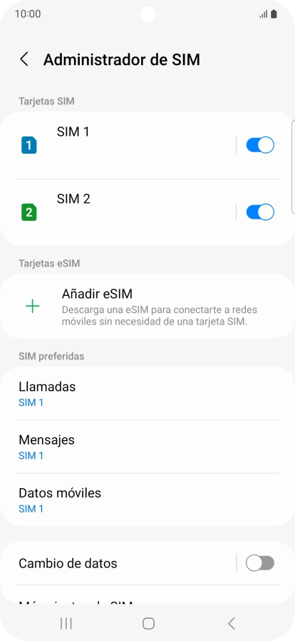 Pulsa el indicador para activar o desactivar el uso de la tarjeta SIM.