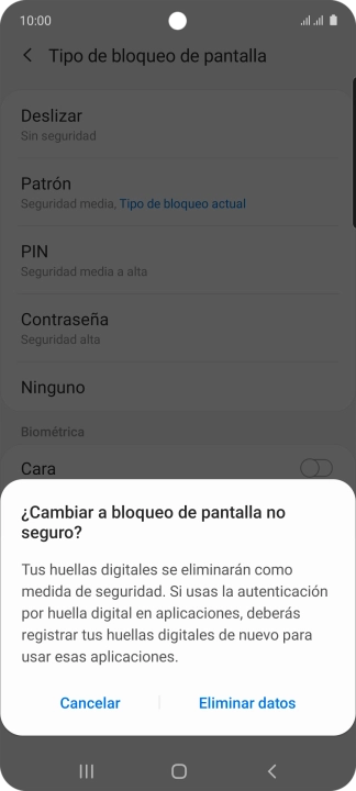 Pulsa Eliminar datos.