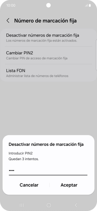 Introduce el código PIN2 y pulsa Aceptar.