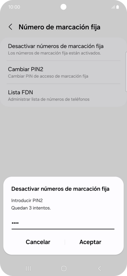 Introduce el código PIN2 y pulsa Aceptar.
