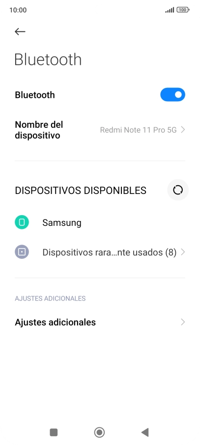 Pulsa el dispositivo Bluetooth deseado y sigue las indicaciones de la pantalla para vincular el dispositivo al teléfono.