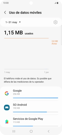 El consumo de datos por cada aplicación aparece bajo el nombre de la aplicación.