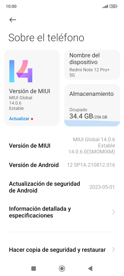 Pulsa Versión de MIUI. Si hay una versión de software nueva disponible, aparecerá ahora en la pantalla. Sigue las indicaciones de la pantalla para actualizar el software del teléfono.