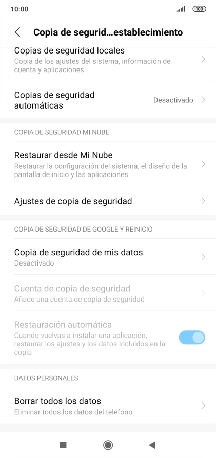 Pulsa Borrar todos los datos.