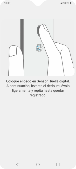 Sigue las indicaciones de la pantalla para crear una huella digital como código de seguridad.