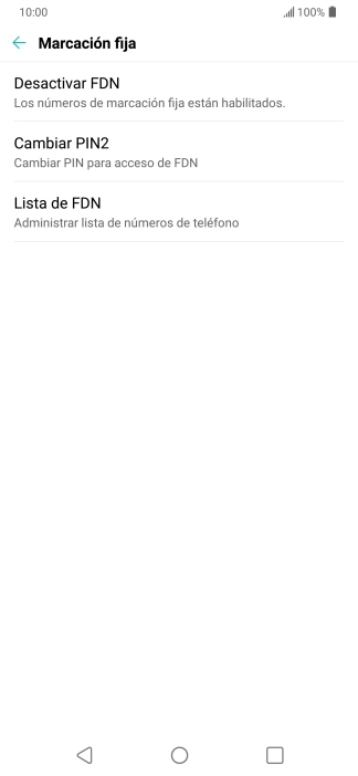 Pulsa Desactivar FDN para desactivar la marcación fija.