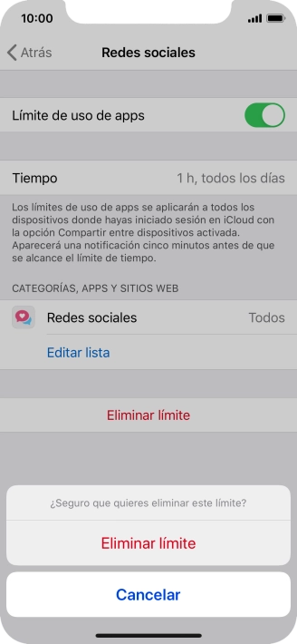 Pulsa Eliminar límite.