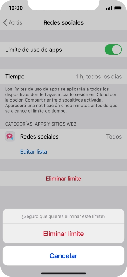 Pulsa Eliminar límite.