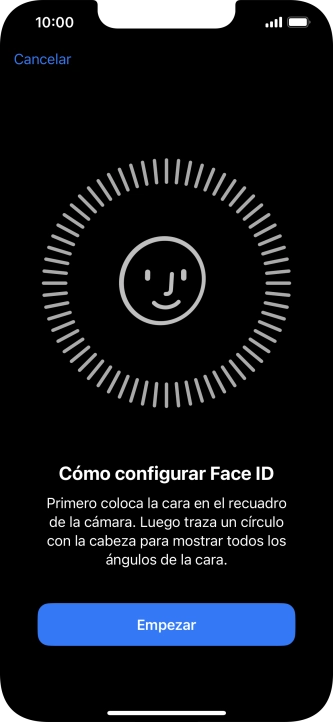 Pulsa Empezar y sigue las indicaciones de la pantalla para crear un código de seguridad con la función de reconocimiento facial (Face ID).