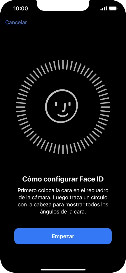 Pulsa Empezar y sigue las indicaciones de la pantalla para crear un código de seguridad con la función de reconocimiento facial (Face ID).