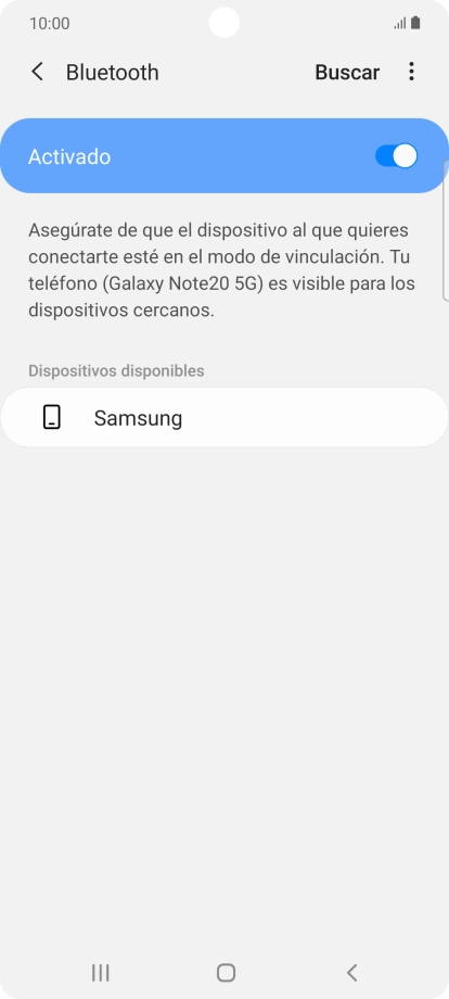 Pulsa el dispositivo Bluetooth deseado y sigue las indicaciones de la pantalla para vincular el dispositivo al teléfono.