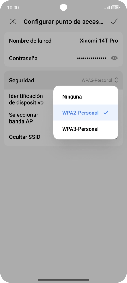 Pulsa WPA3-Personal para proteger la conexión wifi con una contraseña.