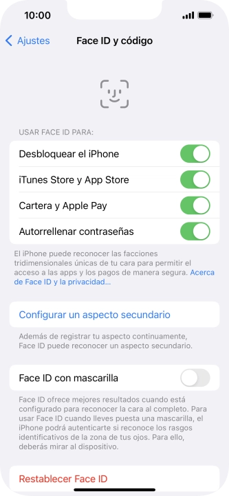 Pulsa el indicador para activar o desactivar la función.
