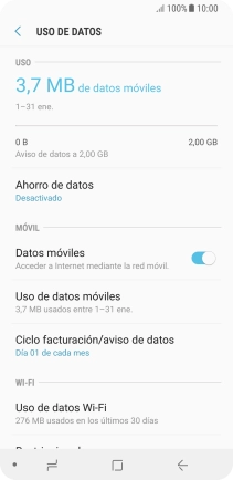 El consumo total de datos se visualiza ahora en la pantalla.
