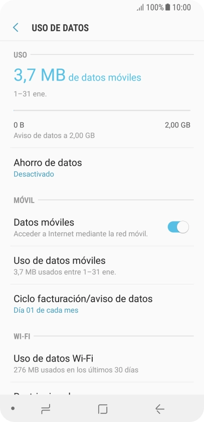 El consumo total de datos se visualiza ahora en la pantalla.