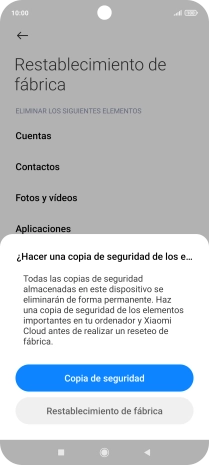 Pulsa Restablecimiento de fábrica.