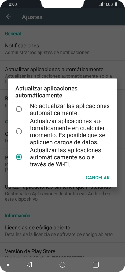 Para desactivar la actualización automática de apps, pulsa No actualizar las aplicaciones automáticamente..