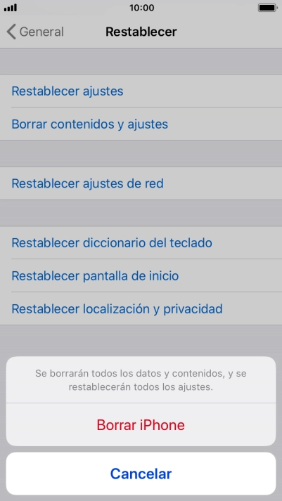 Pulsa Borrar iPhone.