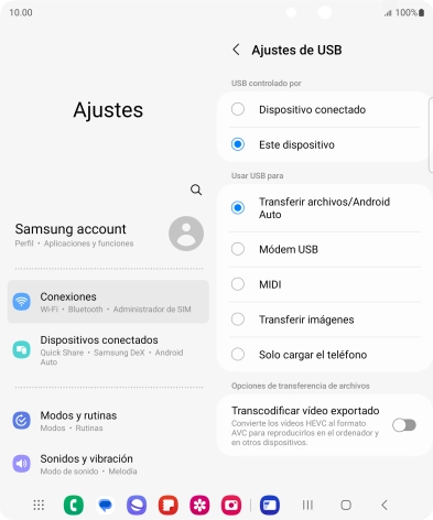 Pulsa Transferir archivos/Android Auto.