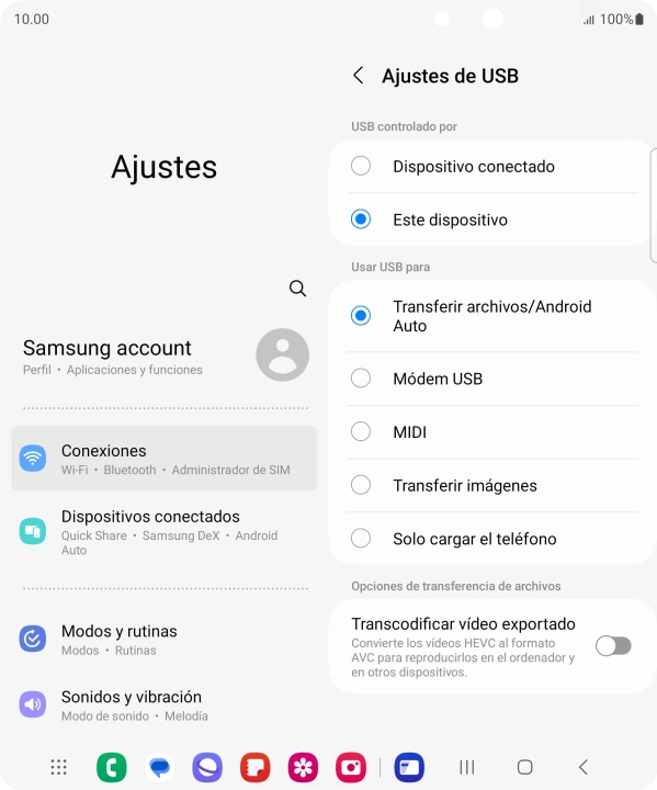 Pulsa Transferir archivos/Android Auto.