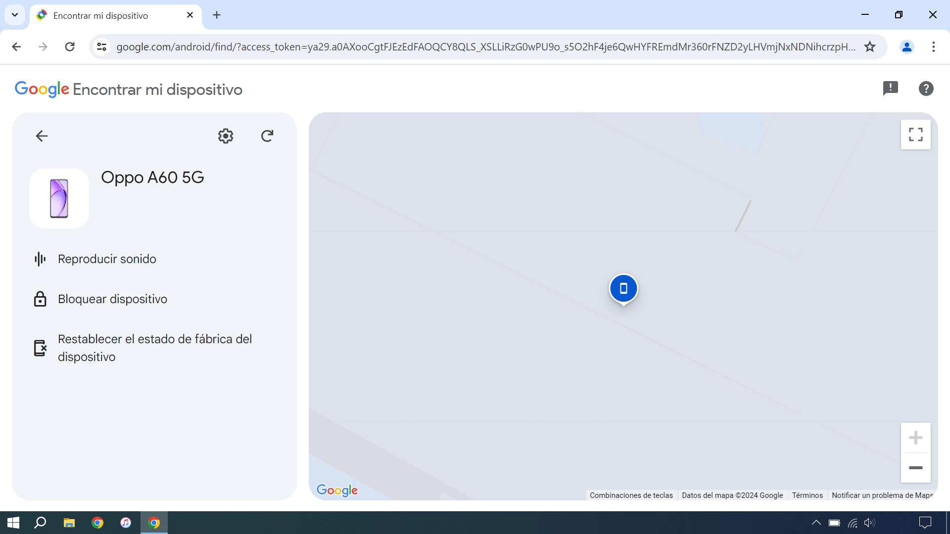 La última posición del teléfono se visualiza en el mapa.