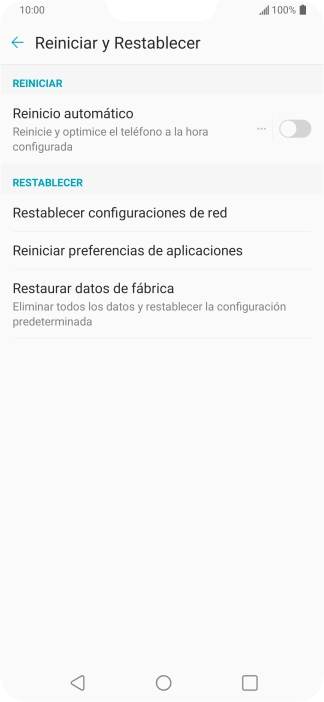 Pulsa Restaurar datos de fábrica.