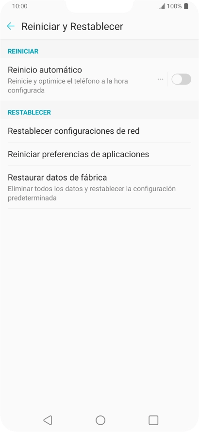 Pulsa Restaurar datos de fábrica.