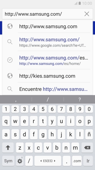 Introduce la dirección de la página web deseada y pulsa Ir.