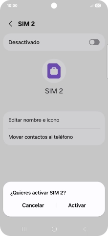 Si desactivas la tarjeta SIM, pulsa Activar.