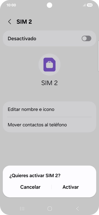 Si desactivas la tarjeta SIM, pulsa Activar.