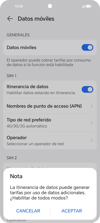 Si activas la función, pulsa ACEPTAR.